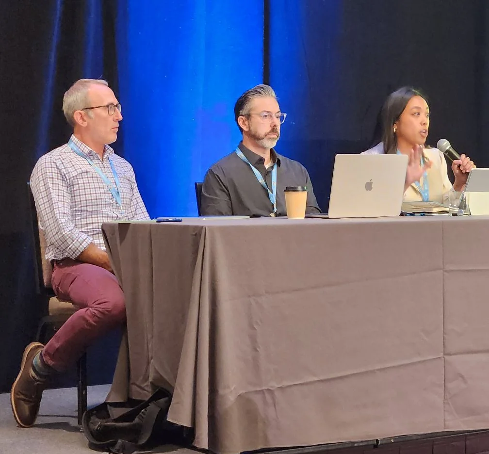 Dr. Lexi Gonzales speaking on the AANP 2025 AI in practice panel, beside two fellow panelists